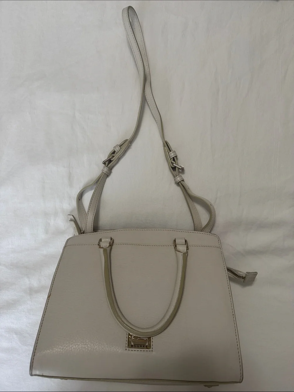 Dooney & Bourke Cream Structured Leather Top-Handle Satchel